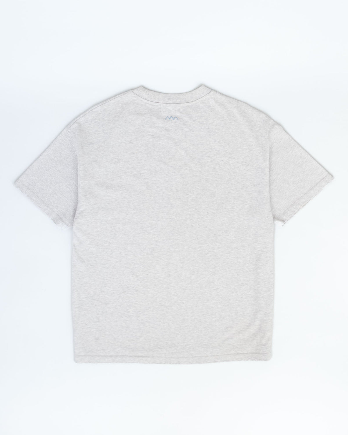 A light heather gray short-sleeve t-shirt shown from the back, laid flat against a clean white background.